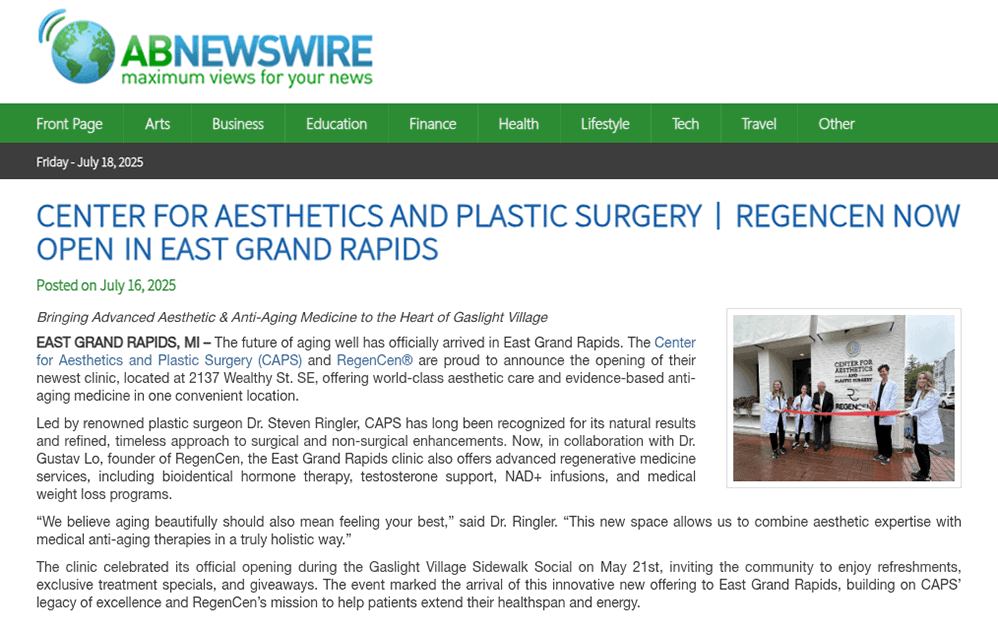 Press Release RegenCen Now Open in East Grand Rapids